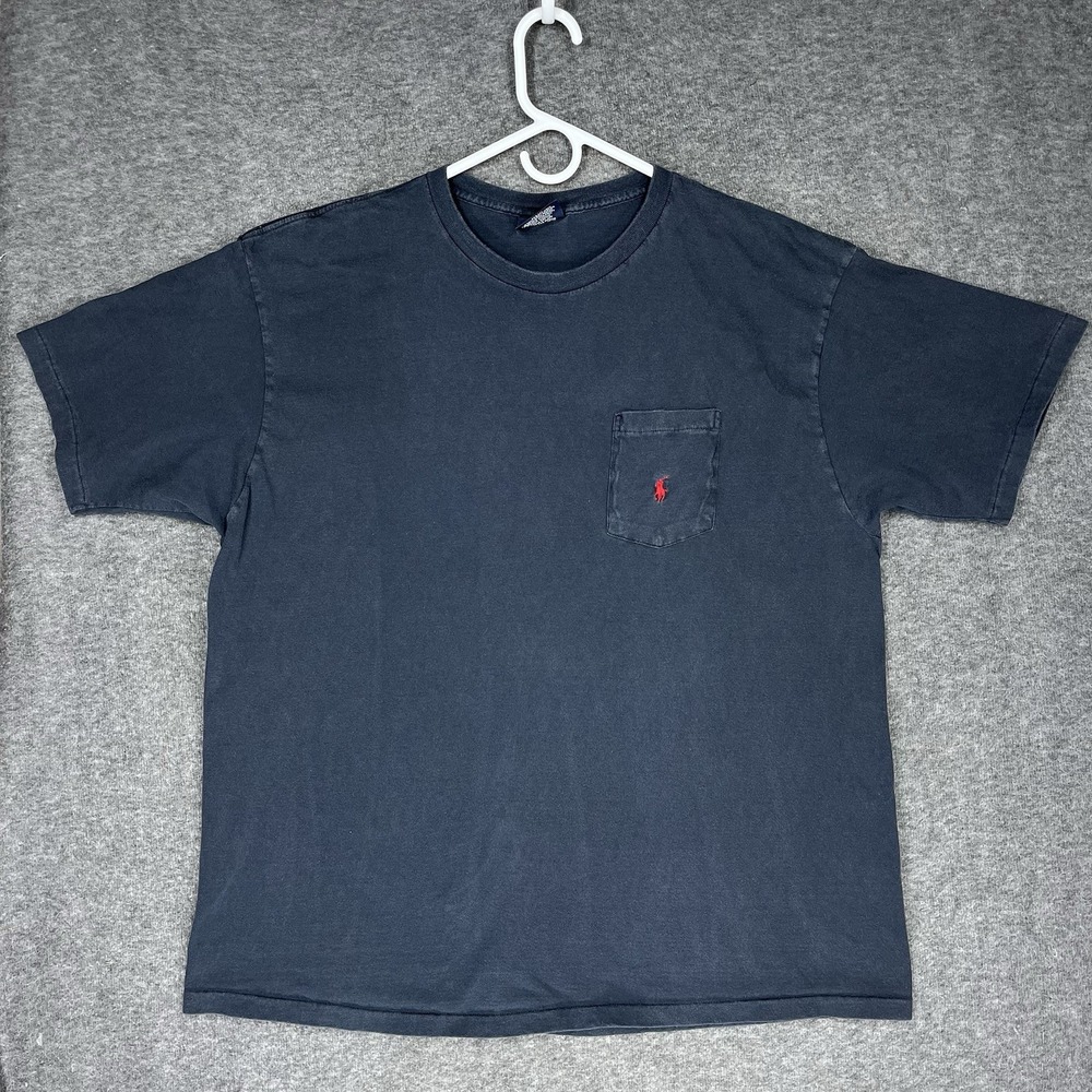 Vintage Polo Ralph Lauren T-Shirt Men XL Faded Black Selvedge Pocket Made in USA
